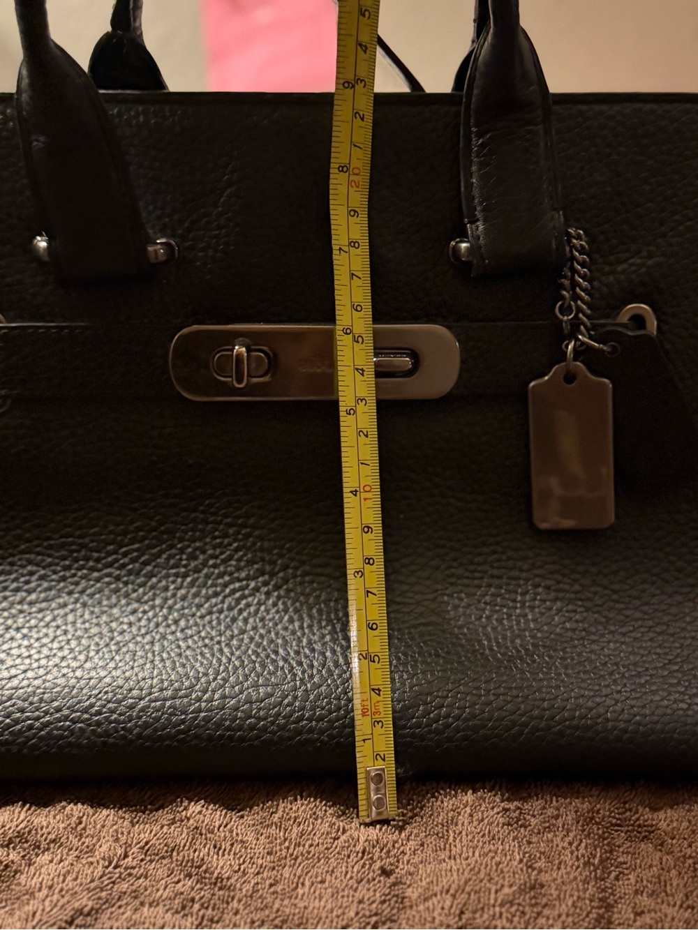 Studded Coach Swagger Carryall Black Leather Women's Bag - Picture 6 of 10